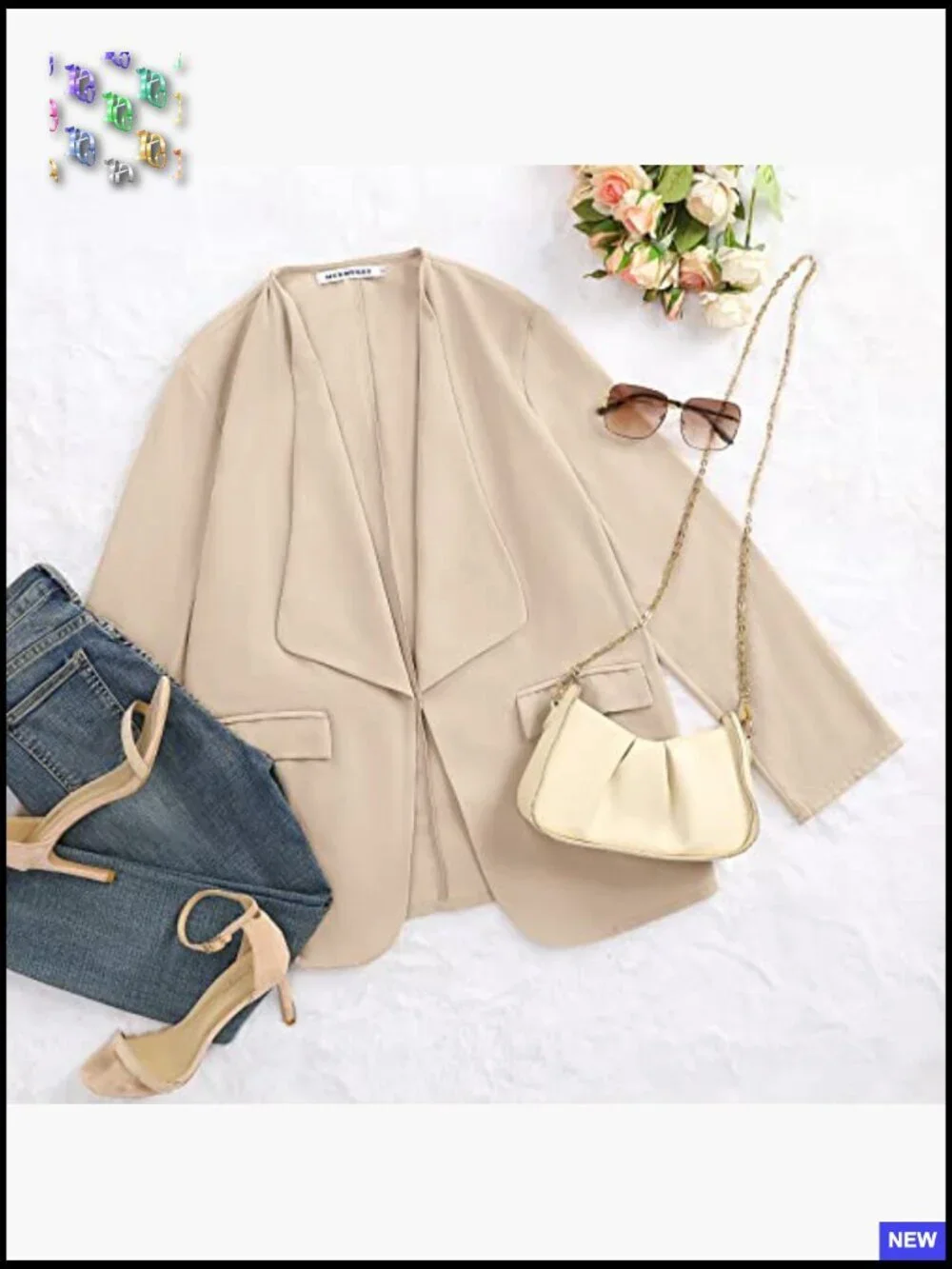 Casual Blazer Jacket Roll Up Sleeves Open Front Work Office Business Chic